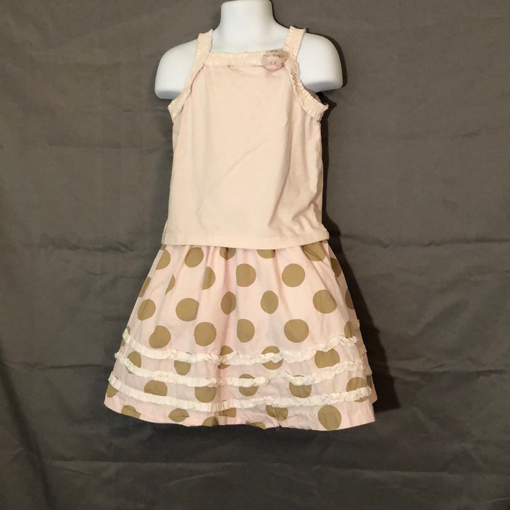 Pastel Pink & Brown Polka Dot Skirt Outfit